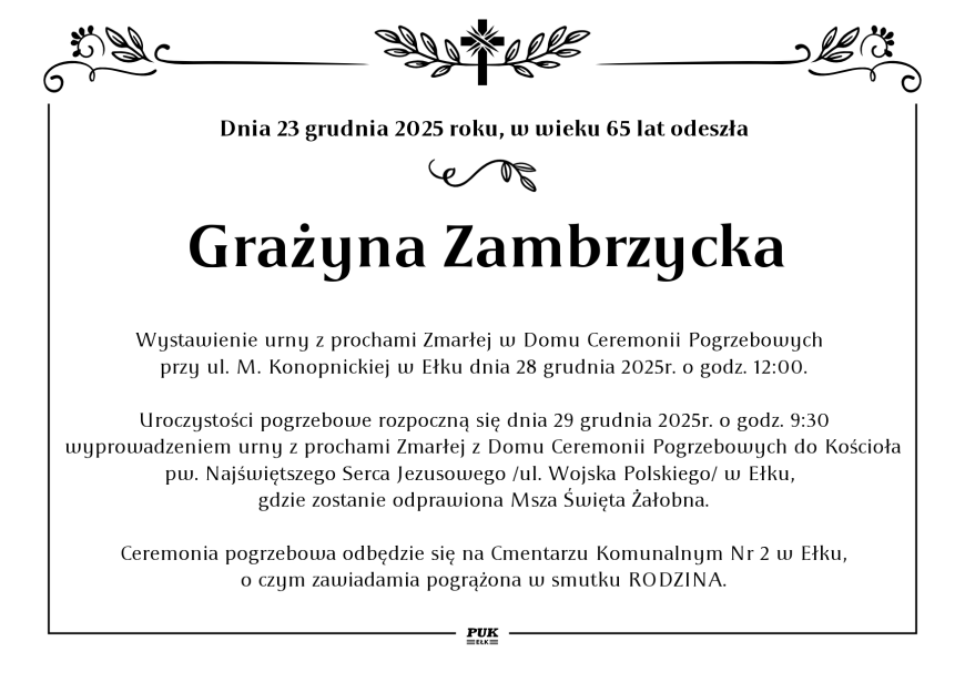 Grażyna Zambrzycka - nekrolog